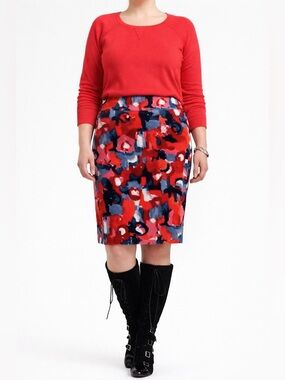 Anthropologie Vanessa Virginia Painterly Abstract Skirt Size 10 Corduroy red